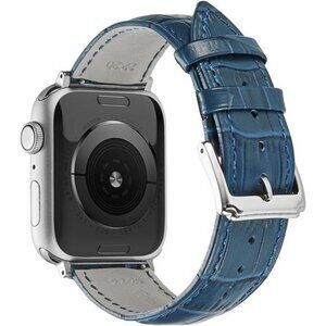 NEW Genuine Crocodile Leather Apple Watch Band Blue/Silver